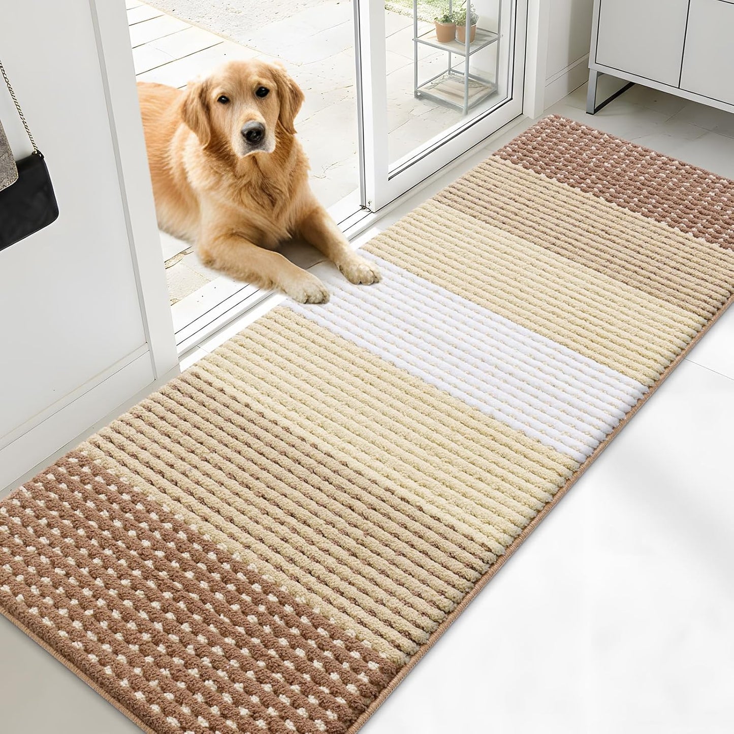 Kitinjoy Indoor Outdoor Door Mat, 32x20 Non-Slip Absorbent Dirt Trapper, Low-Profile Washable Inside Entrance Front Floor Mat, Sturdy Soft Entry Doormats for Entryway, Grey