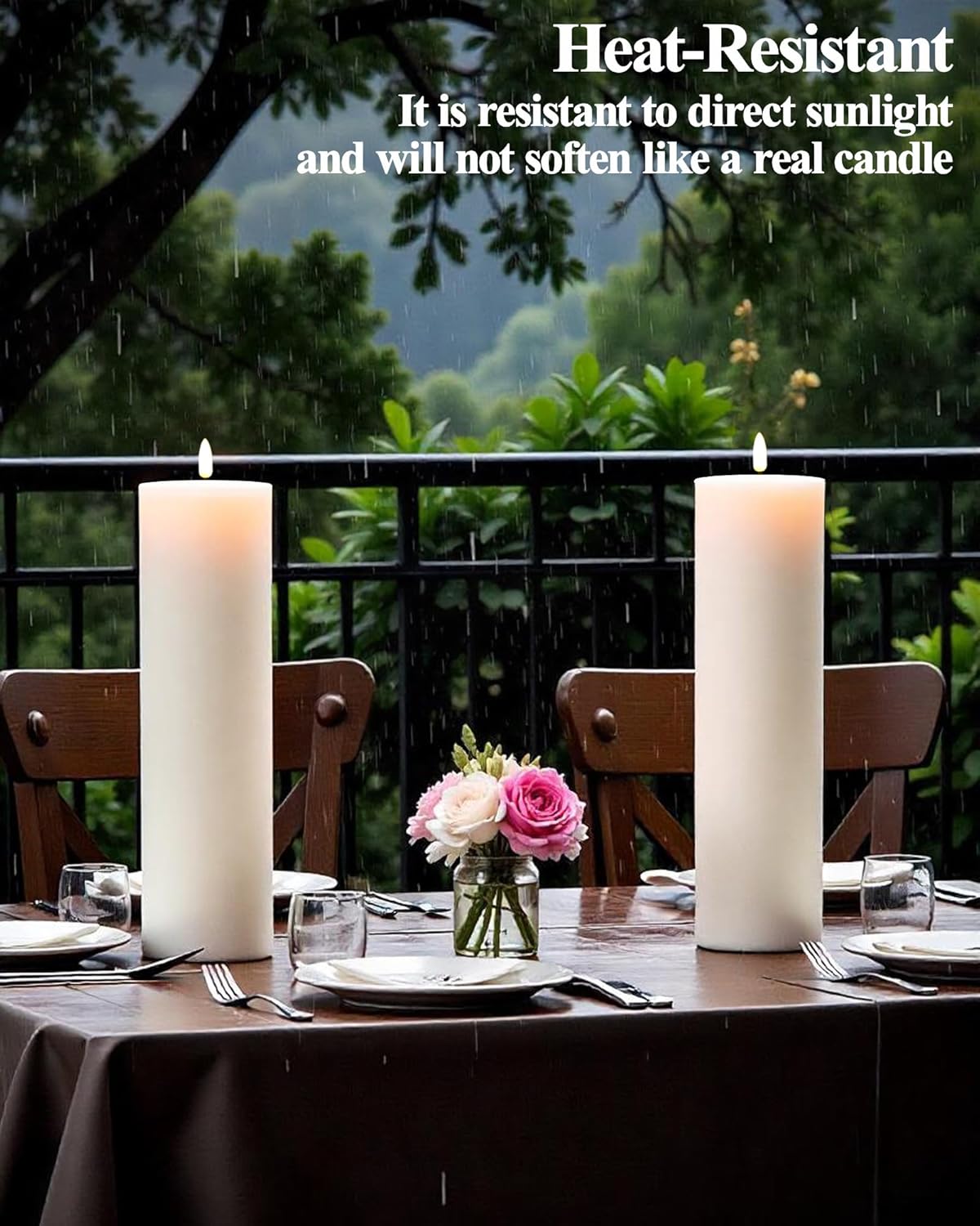 Gmnee 3"x6" Outdoor Waterproof Flameless Candles with Remote and Timers, LED Candles, Battery Operated Candles, Electric Fake Pillar Candles for Patio, Porch, and Lanterns Decor (White, Plastic)