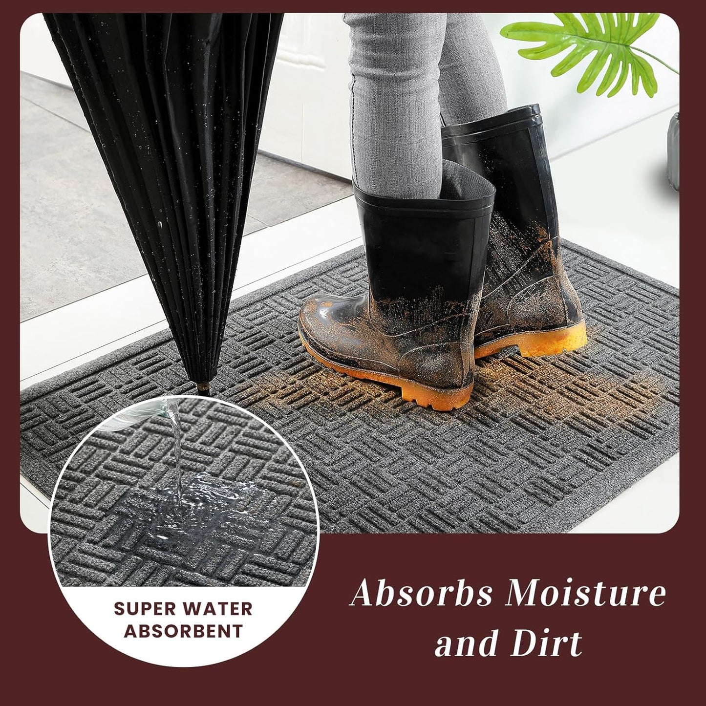 Mibao Front Door Mat, Heavy Duty Durable Welcome Mat for Outdoor Indoor, Dirt Trapper Waterproof Super Absorbent Door Mat for Entryway Outside Patio Porch, 29.5" x 17", Grey
