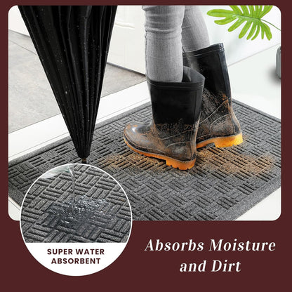 Mibao Front Door Mat, Heavy Duty Durable Welcome Mat for Outdoor Indoor, Dirt Trapper Waterproof Super Absorbent Door Mat for Entryway Outside Patio Porch, 29.5" x 17", Grey