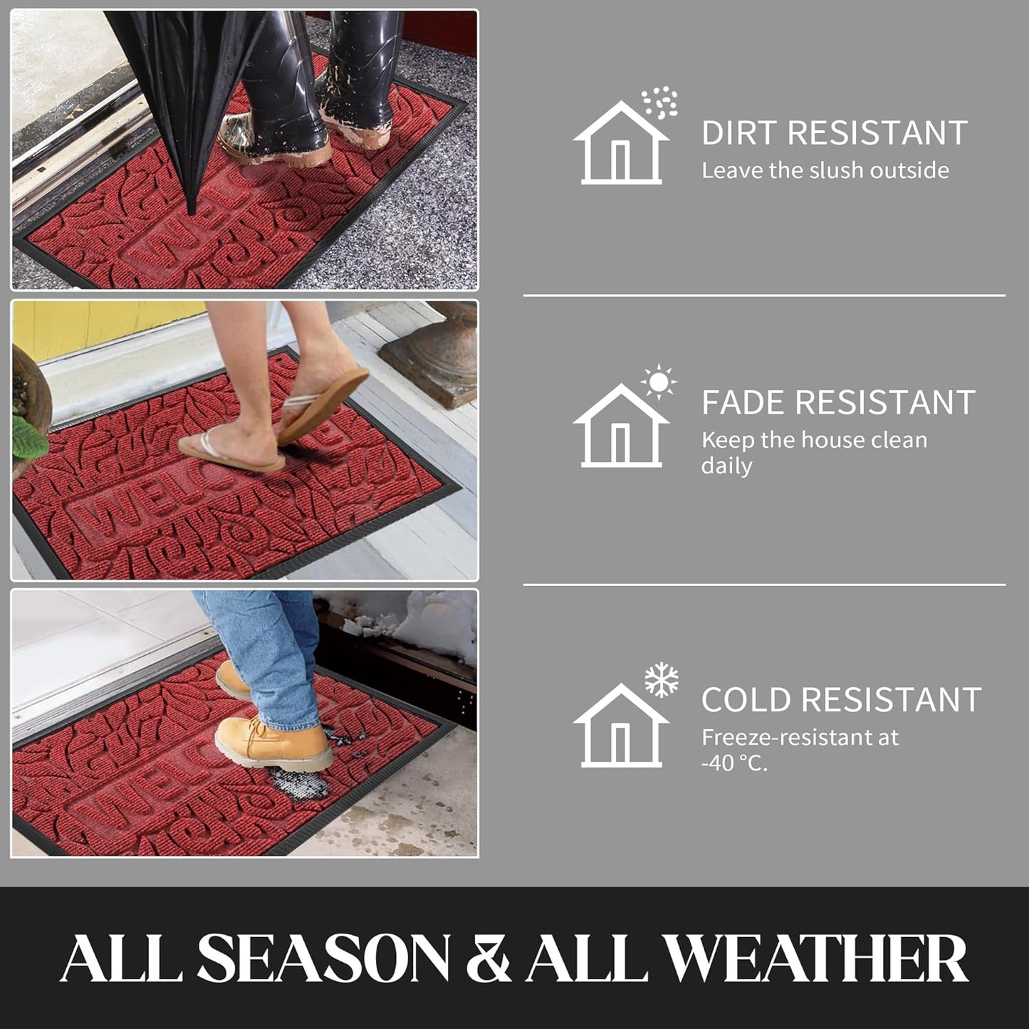 Yimobra Welcome Mat Outdoor 29.5x17, Waterproof Non-Slip Outdoor Mats for Front Door Outside Entrance, Low-Profile Entryway Mat Indoor for Garage Patio, Black