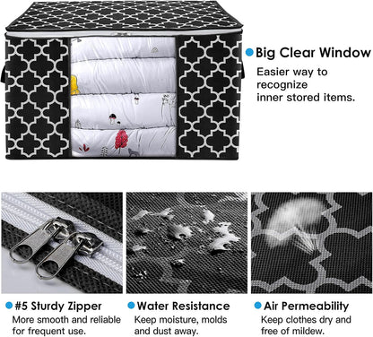 WISELIFE Storage Bags, Large Blanket Clothes Organization and Storage Containers for Bedding, Comforters, Foldable Organizer with Reinforced Handle, Clear Window,Sturdy Zippers,(Grey, 3 x 100L)