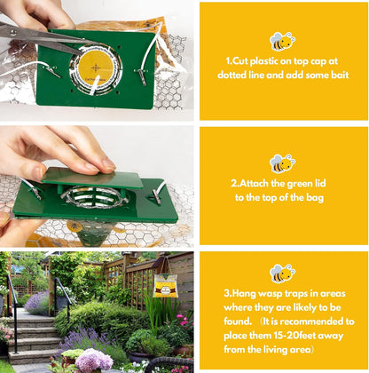 6 Pack Disposable Wasp Traps Outdoor Hanging Carpenter Bee Traps for Outside Yellow Jacket Trap Hornet Trap Wasp Catcher for Bug Flies Patio Garden