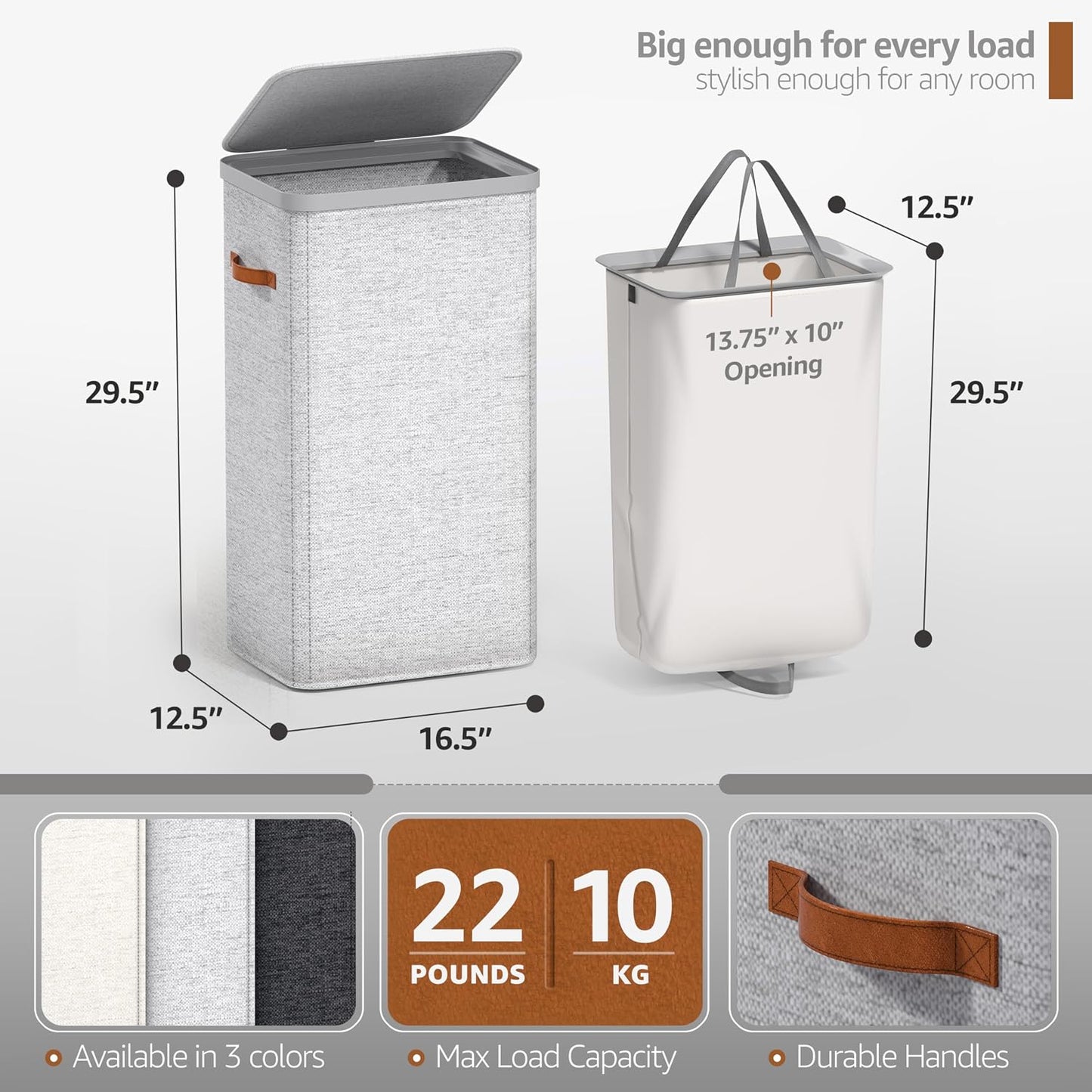 Sorbus Laundry Hamper with Lid - Collapsible 3-Compartment Fabric Laundry Basket with Handles and Removable Laundry Bag – 50 Gallon (190 L) Dirty Clothes Hamper for Bedroom, bathroom and dorm (Beige)