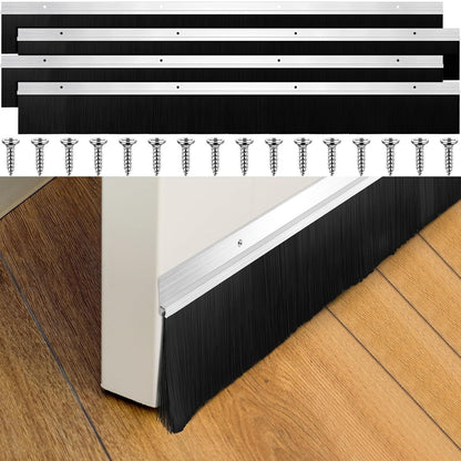 Frienda 2 Set Door Brush Bottom Sweep Brush Weather Stripping Aluminum Door Seal with Screws for Gaps up to 1 Inch, for Home, Commercial Gate, Fill Gaps Dust, Debris (1 x 36 Inch,Gray)