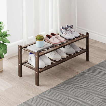 Bamboo Shoe Rack Organizer for Closet and Entryway - Space-Saving Narrow Shoe Stand - Versatile Shoe Holder for Door or Closet Shelf, Garage Bedroom can Freely Stack DIY Small Shoe Racks 3 Tier
