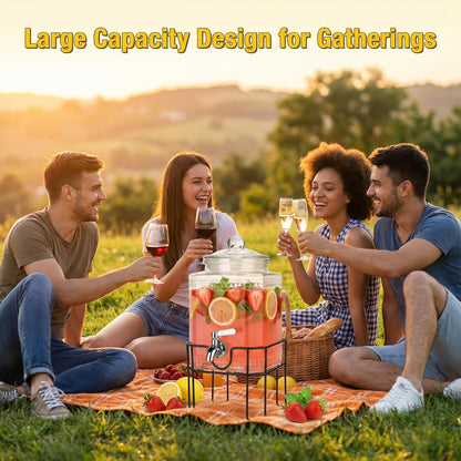 1.5 Gallon Glass Drink Dispenser, Drink Dispensers for Parties, Beverage Dispenser with Stand and Glass Lid, 100% Leakproof Spigot, Ideal for Lemonade, Juice, Iced Tea, Laundry Detergent