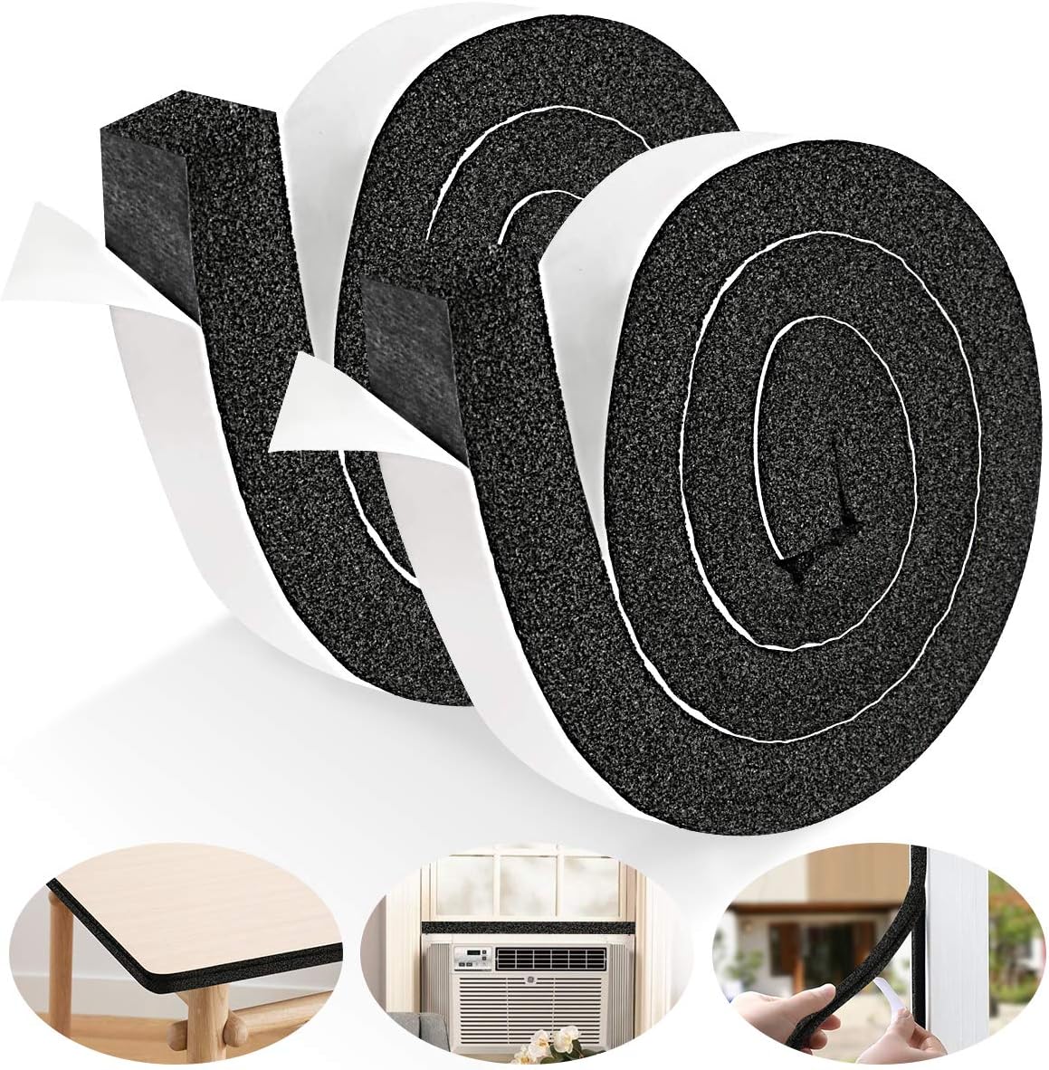 Seal Foam Tape,1/2 Inch W x 1/8 Inch T Weather Stripping for Door and Window,High Density Single Sided Closed Cell Door Insulation Weather Strip, 3 Rolls Total 50FT Black