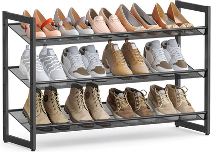 SONGMICS Shoe Rack, 12-Tier Shoe Organizer, Metal Shoe Storage for Garage, Entryway, Set of 2 6-Tier Stackable Shoe Shelf, with Adjustable Flat or Angled Shelves, Holds 48-60 Pairs, Black ULMR12B