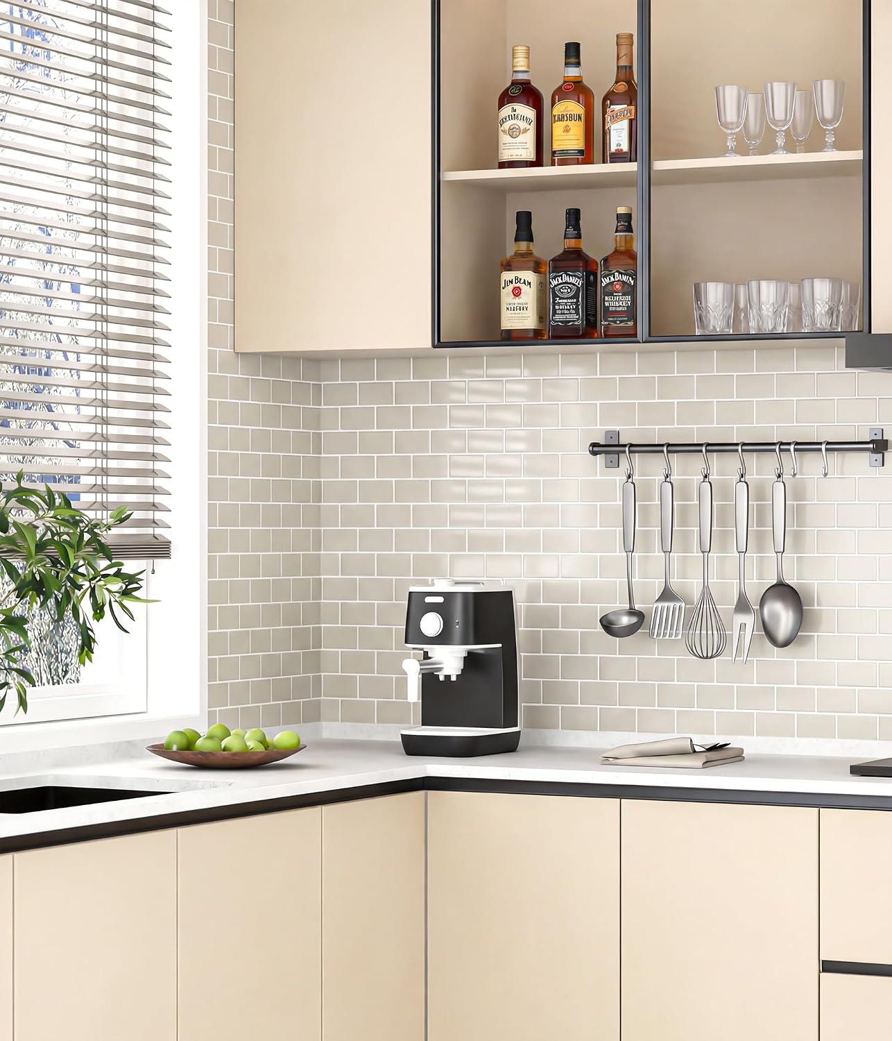 Yoillione Peel and Stick Backsplash for Kitchen: Self Adhesive Wall Tiles for Bathroom - Vinyl Thick Back Splash Tile (10, Light Coffee)