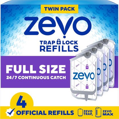 Zevo Flying Insect Trap Official Refill Cartridges - Fits Zevo Trap and MAX Indoor Fly Trap, Trap+Lock Technology Fly Trap Refill for Gnats, House Flies & Fruit Flies (8 Official Refill Cartridges)
