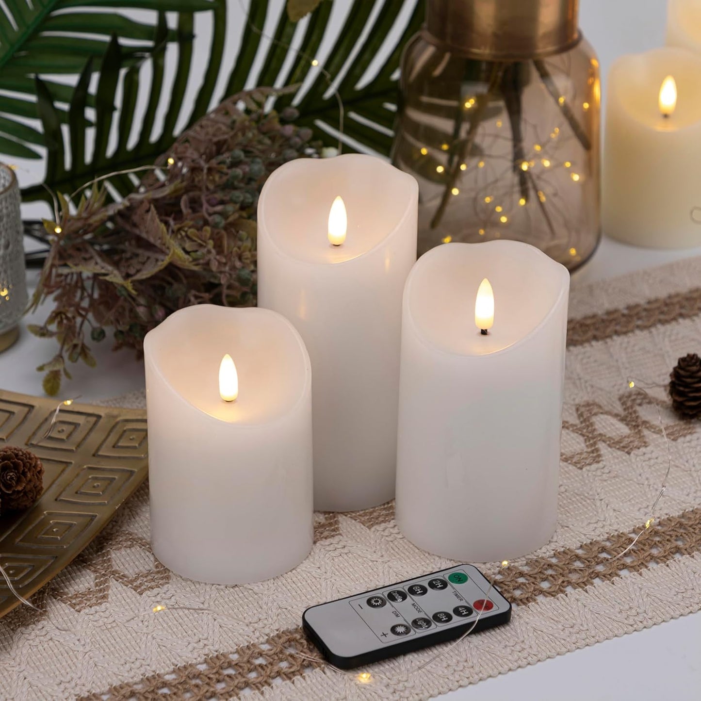 LUSHARBOR Flameless Candles with Remote, 3 Pack Battery Operated Candles Flickering Real Wax LED Fake Pillar Candles with Timer for Wedding Home Party, White