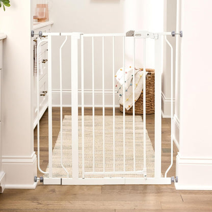 Regalo Safety 29-38.5" Baby Gate for Doorways & Bottom of Stairs, Pressure Mounted Baby Gate with Door for Babies, Toddlers & Pets, Tested & Safe for 30 Years, American Designed, American Owned, White