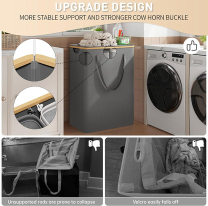 175L Laundry Hamper with Lid 3 Section, Extra Large Laundry Basket with 3 Removable Bags, 46 GAL Laundry Basket Organizer for Bedroom, Laundry Room, Dorm, Grey