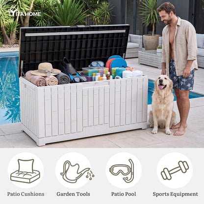 YITAHOME 31 Gallon Outdoor Storage Deck Box | Waterproof Resin Package Delivery and Storage Box with Lockable Lid for Patio Furniture Cushions, Pool Accessories, Garden