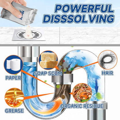 Drain Clog Remover for Sink & Shower, Dissolves Hair, Grease, Soap Scum & Paper, Powerful Bleach-Free Drain Cleaner Powder, 6 Pre-Measured Treatments for Bathroom & Kitchen