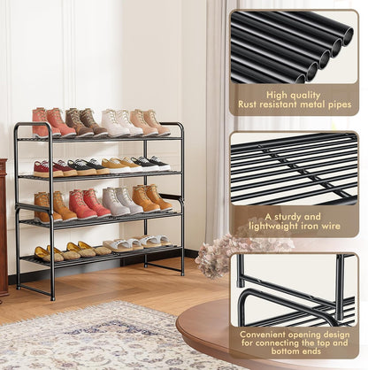 SUFAUY 2 Tier 33" Wide Shoe Rack, Closet Metal Wire, Stackable, Pink
