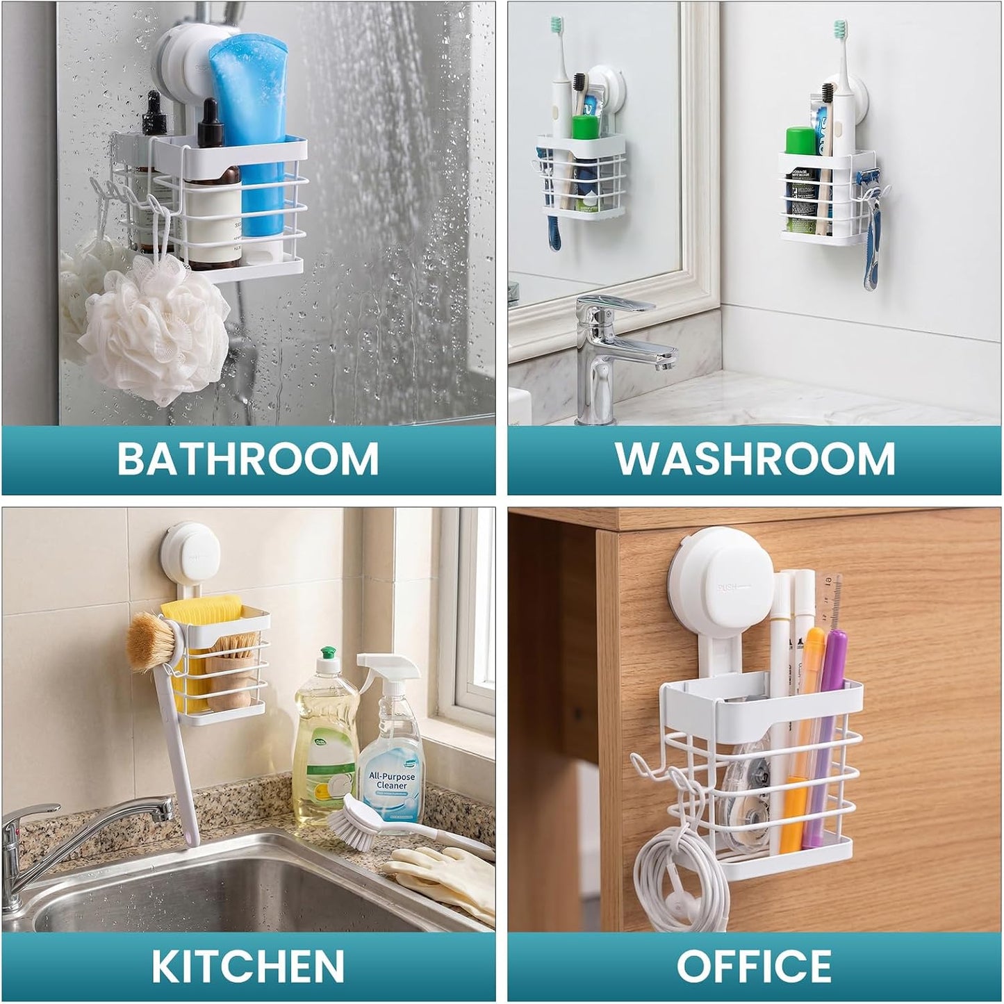 TAILI Upgraded Bathroom Mirror Suction Cup Toothbrush Holder with Razor Hook, Visible Safety Indicator, Large Capacity Inverted Trapezoid Design, Removable Shower Caddy for Toothbrush, Toothpaste, etc