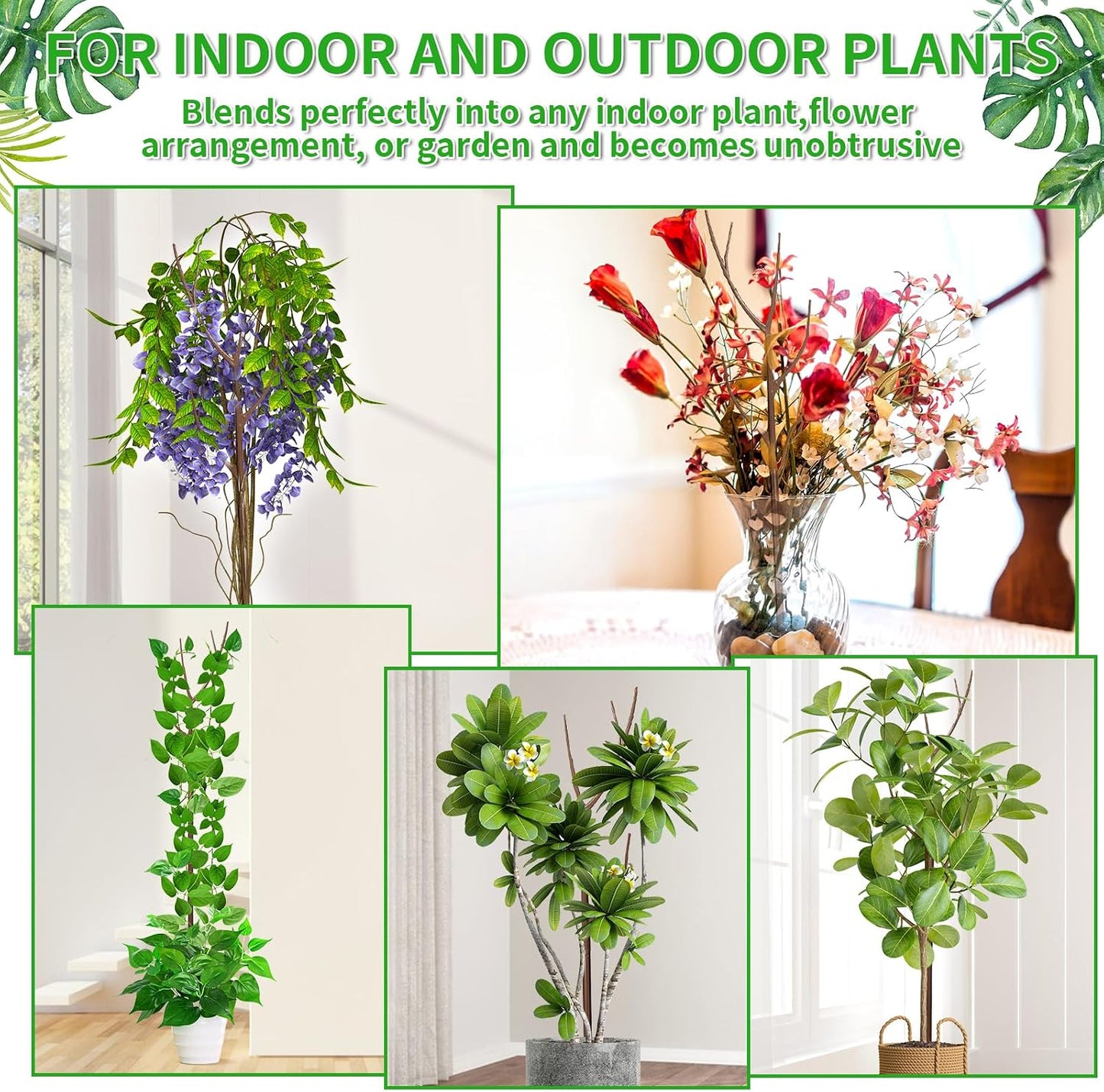 ROADPLUM 4 Pack 39.37" Detachable Twig Plant Support Stakes Set, Blends in to Plant, Branch Plant Sticks with Orchid Clips Twist Plant Ties, Twig Trellis for Indoor Outdoor Plants Potted Plants Flower