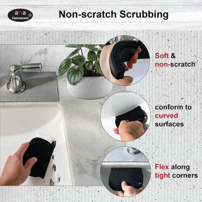 Sink Countertop Silicone Squeegee Brush, Aha Homeware Small Squeegee Brush Cleans Wet and Dry Spills, Mini Silicone Squeegee Brush for Bathroom Sink Kitchen Sink (Black & Black)