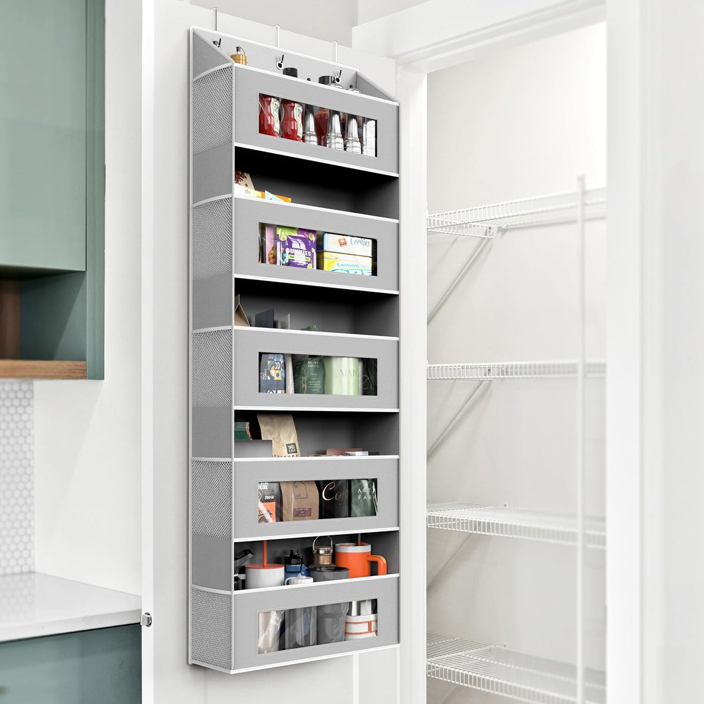 Simple Houseware Extra Large Heavy Duty Over the Door Organizer with 10 Clear Window Pockets, 80 lbs Capacity for Pantry, Closet, Bathroom, Gray