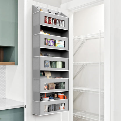 Simple Houseware Extra Large Heavy Duty Over the Door Organizer with 10 Clear Window Pockets, 80 lbs Capacity for Pantry, Closet, Bathroom, Gray