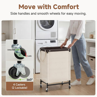 StorageWorks 3 Section Laundry Hamper, Rolling Laundry Cart with Wheels and Handles, Laundry Room Double Sorter for Organizer and Storage, 31.7 Gal(120L), Beige