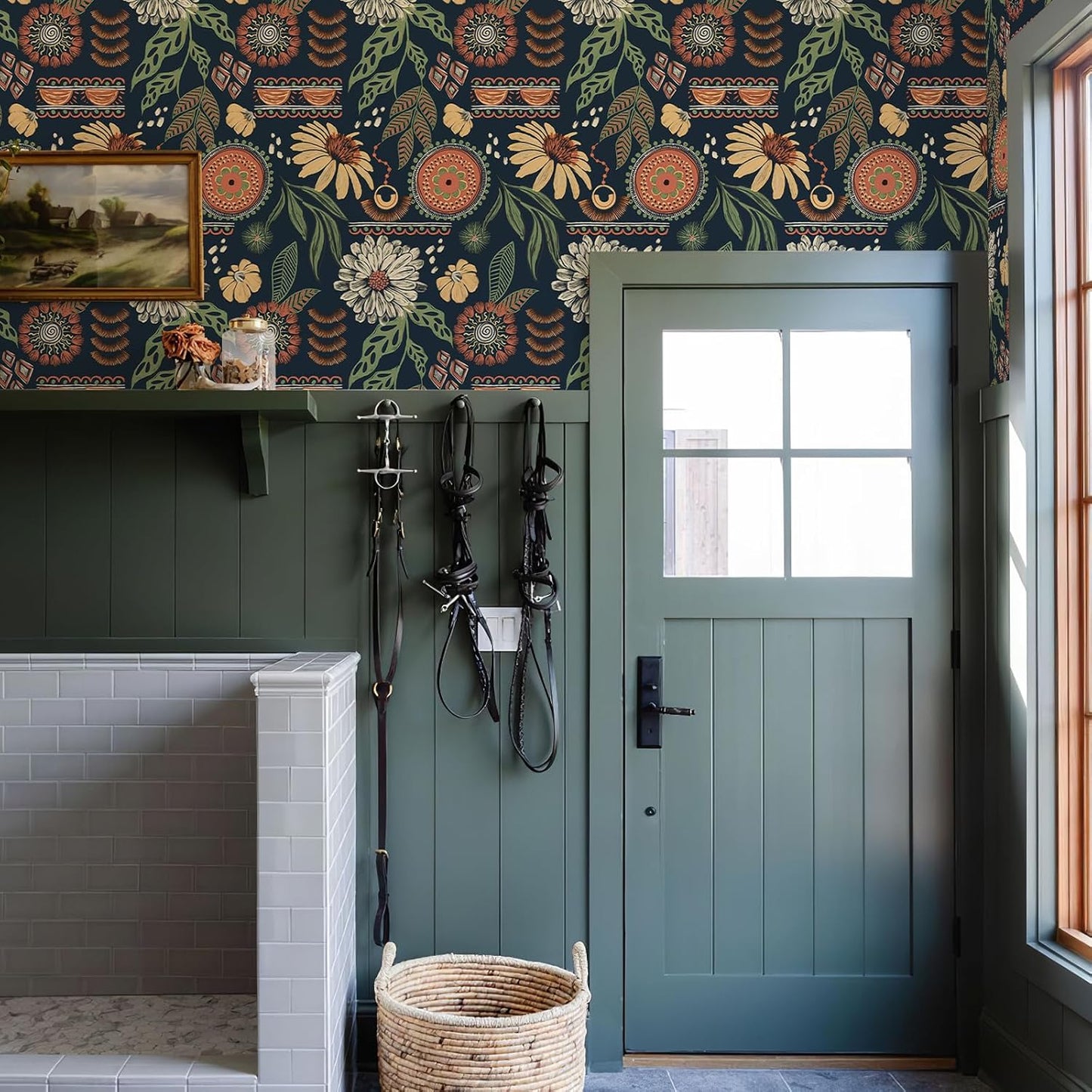 Simon&Siff Boho Peel and Stick Wallpaper, 17.3" x 80" Sun Floral Retro Contact Paper Removable Self Adhesive Wall Paper for Cabinets Furniture Bedroom Nursery Bathroom Renter Friendly DIY Decor