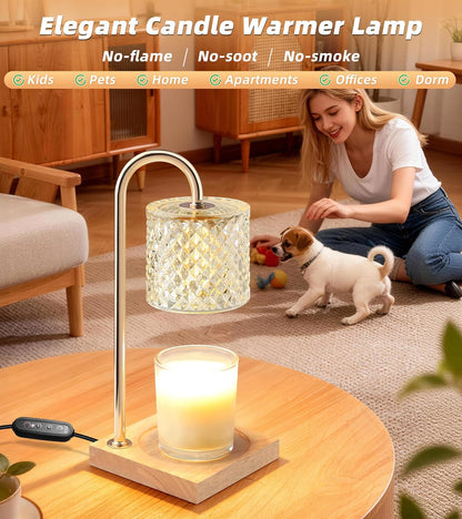 TigQiang Candle Warmer Lamp with Timer Dimmer, Birthday Gifts for Women Mom, House Warming Gifts, Elegant New Home Decor, Wax Warmer for Jar Candles, Heater Lamp for Scented Wax, Clear Glass