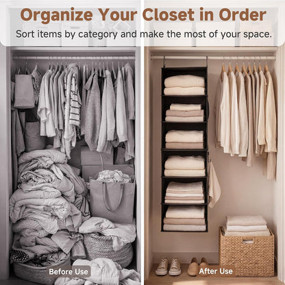 StorageWorks 6-Shelf Closet Organizers, Two 3-Shelf Separable Hanging Shelves for Closet, 12 1⁄2" D x 12 1⁄2" W x 47 ¼" H, Mixing of Beige, White & Ivory