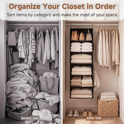 StorageWorks 6-Shelf Closet Organizers, Two 3-Shelf Separable Hanging Shelves for Closet, 12 1⁄2" D x 12 1⁄2" W x 47 ¼" H, Mixing of Beige, White & Ivory