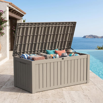 Outdoor Storage Box, 320 Gallon Waterproof Deck Box [Upgraded 3.0], Dual Gas-Spring Ultimate Resin Organizer for King Cushions, Heavy-Duty Lockable Estate Storage Bench, Backyard BBQ, Black