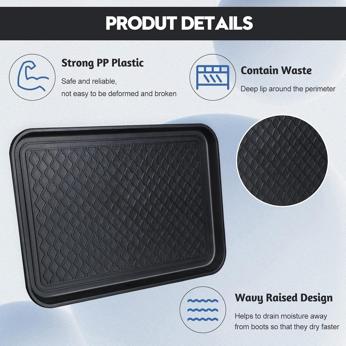 6 Pcs Multi Purpose Boot Tray Waterproof Shoe Mat Tray Indoor Outdoor PET Feeding Mat for Dog Cat Food Bowl Floor Protection with Anti Slip Floor Clean (Black, 30 x 15 x 1.2 inch)