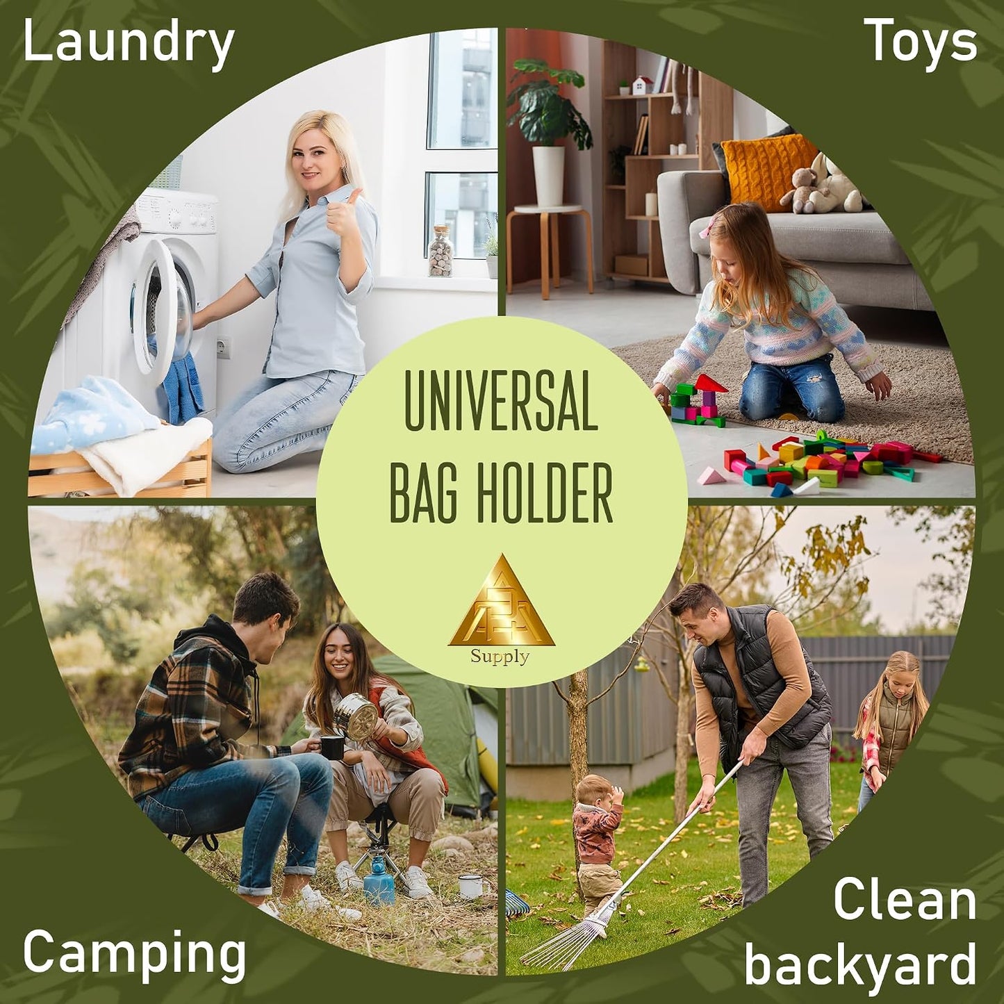 APQ Supply Outdoor Trash Bag Holder for Plastic Bags, 18 x 14 x 32 Inches. Portable Garbage Bag Holder. Folding Wire Holders for Lawn. Collapsible X-Frame Stand Bags for Garden, Laundry, Yard