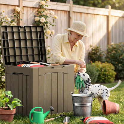 JUMMICO 31 Gallon Resin Deck Box Waterproof Indoor Outdoor Storage Boxes for Patio Furniture Cushions and Garden Tools (Brown)
