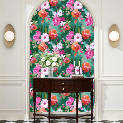 BOKEBEVE Watercolour Floral Peel and Stick Wallpaper Boho Vibrant Contact Paper Renter Friendly Wall Paper for Countertop Cabinet Wall Shelf Liner Removable Blue Colorful 17.5 x 118In