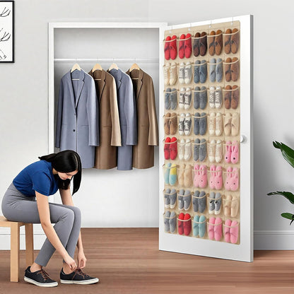 40 Large Mesh Pocket Over the Door Shoe Organizer,Hanging Shoe Rack for Door,Hualleko Shoes Organizer Hanger with Large Capacity, Shoes Storage Holder Sturdy Non-woven Fabric - Stores 20 Pairs (White)