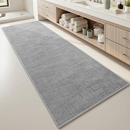 AMOAMI Bath Mat Non Slip Super Absorbent Quick Dry Bath Mats for Bathroom Floor Rubber Backing Washable Bathroom Rugs Modern Woven Jacquard Mat, Beside Tub Bath Rugs, 17" x 24", LightGrey