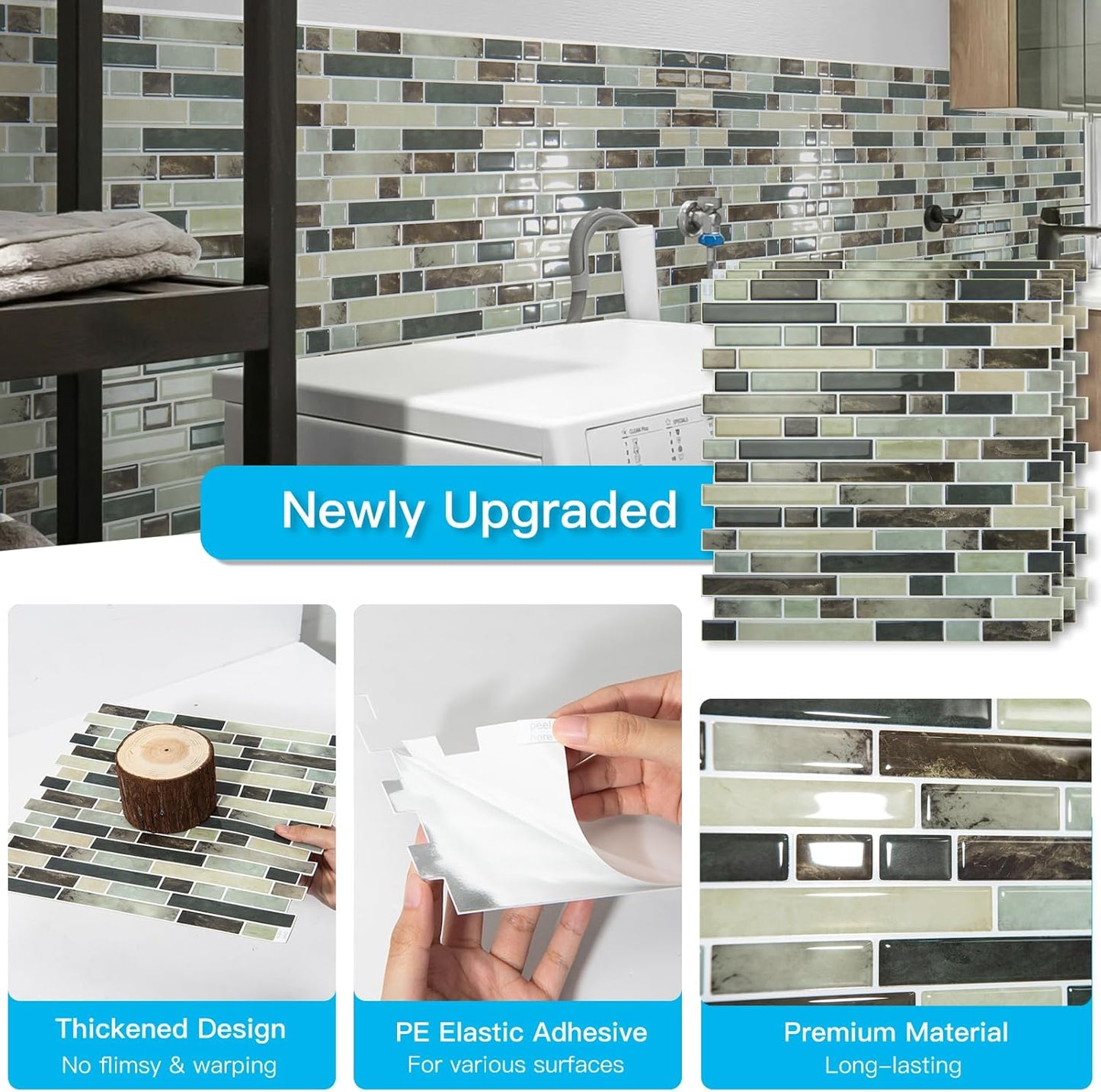 Art3d 10-Sheet Heavy-Duty Peel and Stick Backsplash, Waterproof Wall Tiles Stick on Kitchen Backsplash Living Space, Beige & White