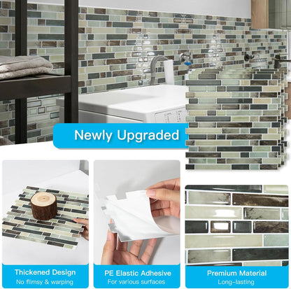Art3d 10-Sheet Heavy-Duty Peel and Stick Backsplash, Waterproof Wall Tiles Stick on Kitchen Backsplash Living Space, Beige & White