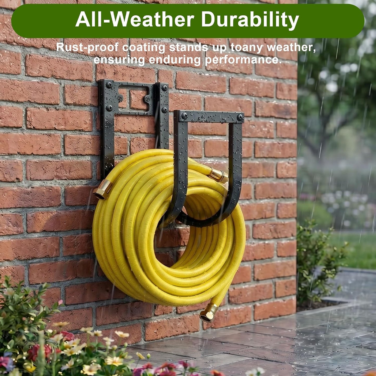 Garden Hose Holder Wall Mount - Heavy Duty Water Hose Holders for Outside, Detachable Garden Hose Hanger Holds 100 Ft, Metal Water Hose Storage for Garden Garage or Yard
