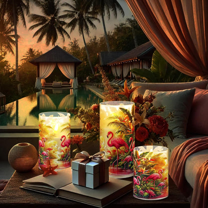 Tujoe 3 Pcs Summer Ocean Flameless Candles Teal Beach LED Battery Pillar Candles Set Battery Operated Coastal Nautical Decorations Flickering Gifts with Remote Decorations for Holiday