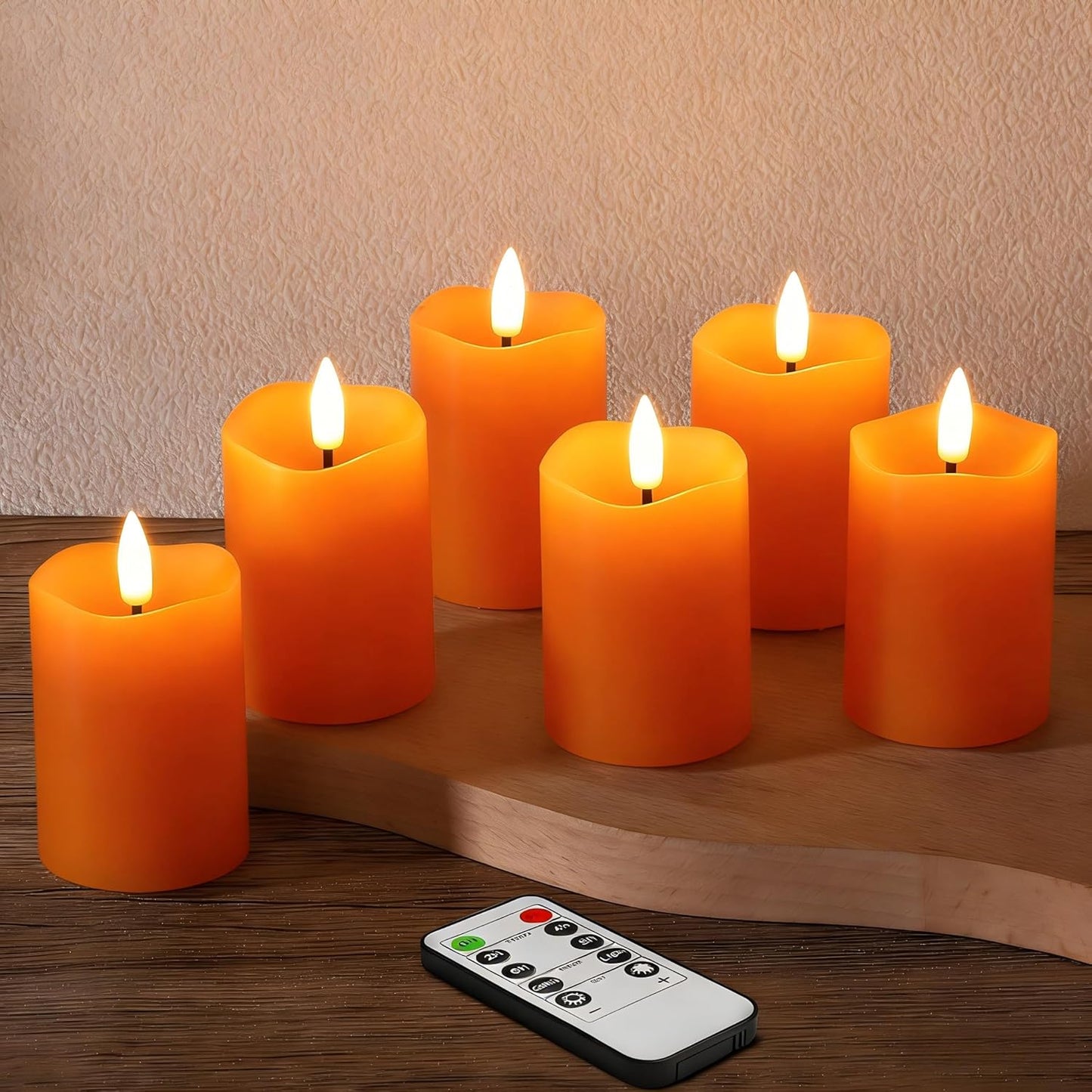 Ivory Flameless Votive Candles with Remote Batteries, Small 2x3 inch LED Wax Pillar Candles Flickering Set of 6
