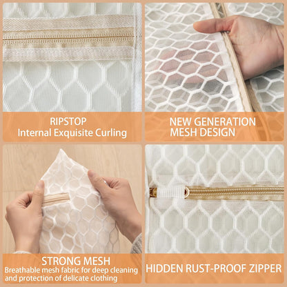 6 Pack Laundry Bag, Durable Honeycomb Mesh Laundry Bags Suitable for Delicate Clothes Washing (3 Large, 3 Medium) Beige
