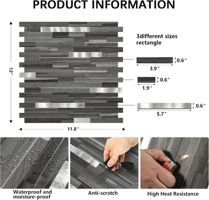 Midcard 10 Sheets Peel and Stick Backsplash PVC Wall Tile,for Kitchen Backsplash