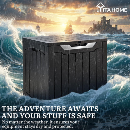 YITAHOME 134 Gallon Large Deck Box | Waterproof Resin Outdoor Storage Box with Lock, Doubles as 2-Person Bench Seating for Patio Furniture Cushions,Garden Tools &