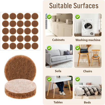 96 Pcs Chair Felt Pads 1/2 Inch Felt Pads for Chair Legs Brown Cabinet Door Pad Self Adhesive Round Felts Feet Protector Felts Bumpers for Table Chairs Sofa Furniture Kitchen Cabinet Doors