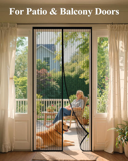 Kitsure Magnetic Screen Door - 38.0 x 82.0 in Retractable Screen Door Mesh for Front Door or Sliding Door, Pet & Kid Friendly, Hands-Free Closure Keeps Bugs Out & Lets Breeze in, Stripe Black