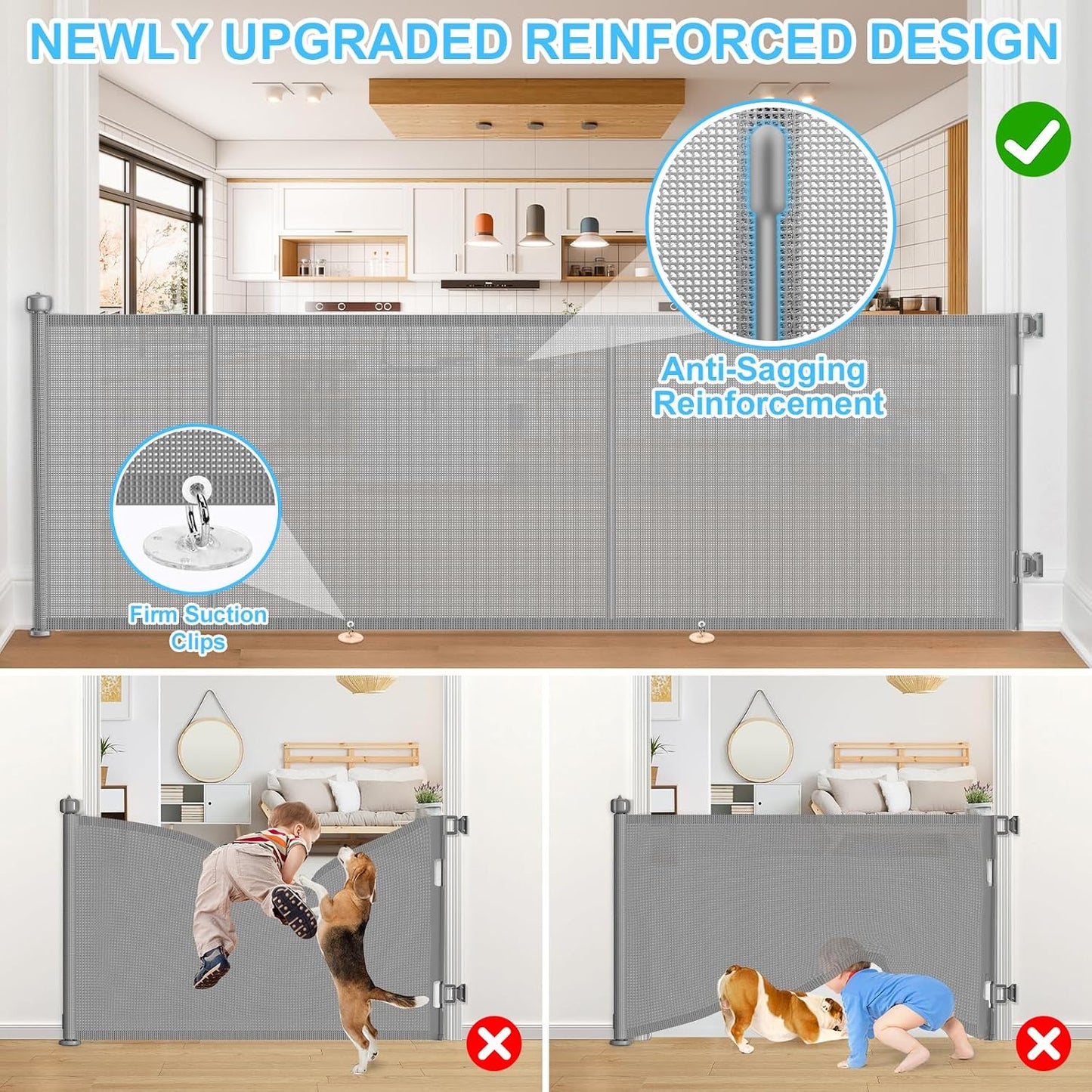 71 inch Retractable Baby Gates, EZIGO Extra Wide Baby Gate for Large Opening Extra Long Mesh Gate for Kids or Pet Dog Gate Child Safety Gate for Stairs Hallways Doorway Indoor Outdoor, Gray