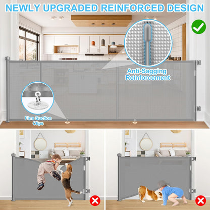 71 inch Retractable Baby Gates, EZIGO Extra Wide Baby Gate for Large Opening Extra Long Mesh Gate for Kids or Pet Dog Gate Child Safety Gate for Stairs Hallways Doorway Indoor Outdoor, Gray